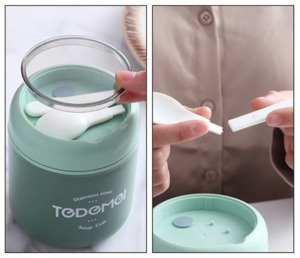 Rozsdamentes ételhordó termosz kanállal, zöld