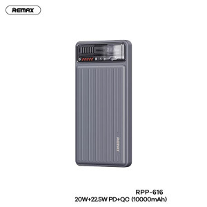 Remax Powerbank, 10000mAh, külső akkumulátor, 22.5W, Quick Charge, szürke
