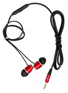 Vezetékes fülhallgató, beépített mikrofonnal, 3,5mm jack sztereó, piros