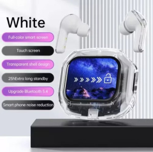 AirMaximo - fehér vezeték nélküli fülhallgató, kijelzős töltőtokkal