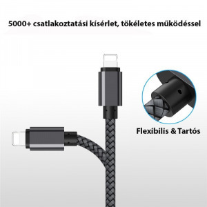 Extra strapabíró 1 méteres Lightning Iphone gyorstöltő és USB adatkábel - szürke