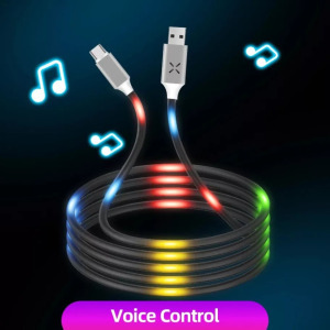 Adat- és töltőkábel, Lightning/USB, villogó fénnyel, 2A,1 méter, fehér