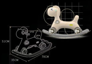 2 az 1-ben zenélő hintaló guruló kerekekkel kék