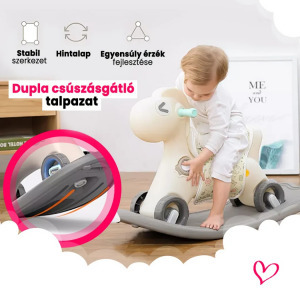 2 az 1-ben zenélő hintaló guruló kerekekkel kék