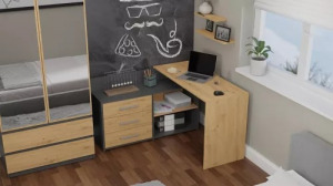 Riano MIX Dany sarok íróasztal polccal, tárolóval, 76x120x50 cm, antracit-tölgy