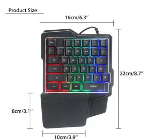 K7 Egykezes RGB gaming billentyűzet, háttérvilágítás USB csatlakozós fekete