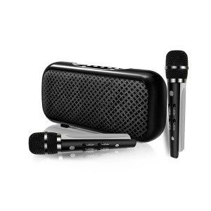 Bluetooth hangszóró, MicroSD olvasó, 2db mikrofonnal, karaoke, fekete