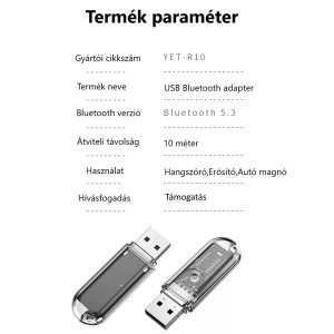 Bluetooth adapter, USB port, Bluetooth V5.3, kompatibilis Windows/Mac/Linux
