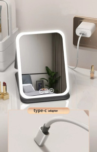 Érintős kozmetikai sminktükör, összecsukható, LED keret, akkumulátoros,pink