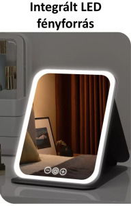 Érintős kozmetikai sminktükör, összecsukható, LED keret, akkumulátoros,pink
