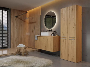 Shannan 1K DD fürdőszoba szekrény, 60x174x30 cm, tölgy