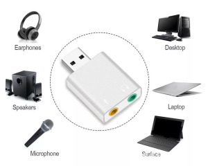 Külső USB 2.0 hangkártya 7.1, mikrofon + fejhallgató csatlakozó, ezüstszín