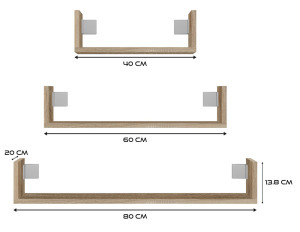 Odell Mobi 3P fali polc (3db), 80/60/40x14x20 cm, sonoma