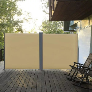 Kihúzható árnyékoló fal dupla, 600x160cm - bézs, teraszokra - udvarra - irodában - öltözőkbe