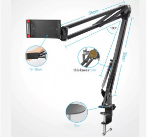 Univerzális Tablet, Okostelefontartó, rugós, hajlítható karokkal, fekete