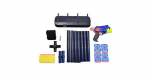 Céllövő játék készlet kihúzható állvánnyal, digitális kijelzővel, 4db célpont, 10db lőszer