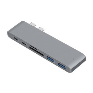 USB elosztó HUB MacBook-hoz szürke színben, Type-C, USB 3.0, SD, Micro SD, TF
