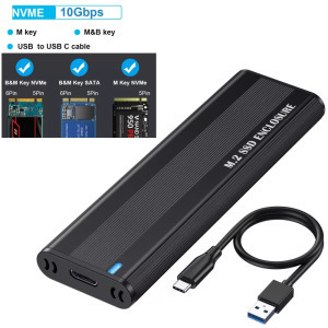 Külső M.2 SSD merevlemez ház, 10Gbps USB-C max 24TB fekete alumínium