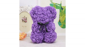 Rózsa maci díszdobozban - lila 25 cm