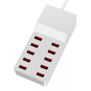 USB hálózati töltő, 10xUSB port, 50W gyorstöltés, fehér USB hálózati töltő, 10xUSB port, 50W gyorstöltés, fehér