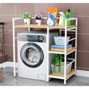 Elite Home 3 szintes, fém fürdőszobai polc fa polcokkal, fehér - 110cm