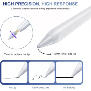 Érintőceruza, tölthető, Android/iPhone, telefon/tablet, LED kijelző, fehér