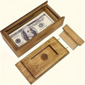 Fa Puzzle pénzes doboz titkos rekesszel