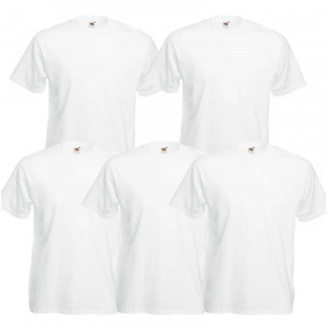 5 db Fruit of the Loom rövid ujjú póló, erősített nyakrész, fehér - S