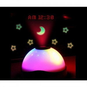 Csillag és hold projektoros óra lámpa gyerekeknek, kivetítős, asztali óra, hangulatlámpa