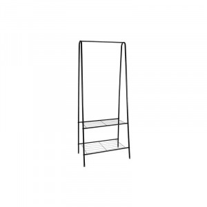 Álló, fém ruhafogas, kabát akasztó állvány, 2 db polccal cipőknek