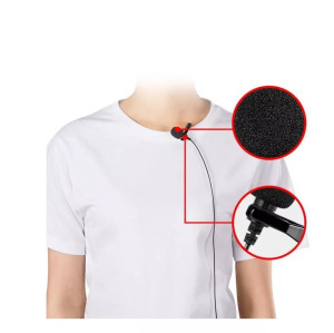 Lavalier sztereó mikrofon, csiptetős, USB-C, szélzaj-védő szivacs, fekete