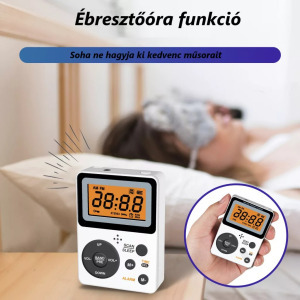 Hordozható FM/AM rádiómagnó, LCD kijelző, ébresztő, időzítő, sztereó, fehér