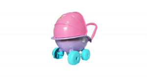 Babakocsi, árnyékolóval, járássegítő játék, kislányoknak vidám színekben, 41 x 30 x 44 cm