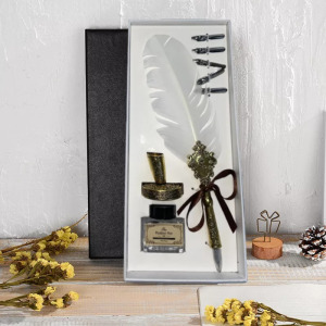 KHAT Vintage tollkészlet, tintatartóval és tolltartóval, fehér/aranyszín