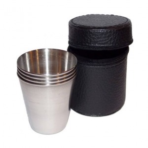 4 db rozsdamentes kupica, műbőr tokban