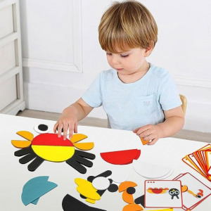 Logikai képkirakó puzzle geometriai alakzatokkal és állatokkal - Montessori módszer alapján