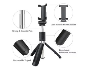Bluetooth szelfibot tripod funkcióval, távirányítóval 18.5cm-71cm, fekete