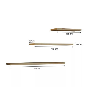 Shannan Tobi 3P fali lebegőpolc (3db), 60x1.8x15 cm, tölgy