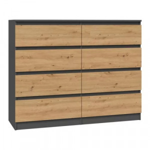 Riano MIX M8 140 fiókos szekrény, 138x97x40 cm, antracit-tölgy