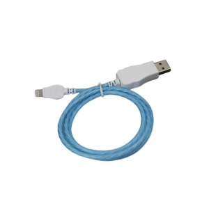 Adat- és töltőkábel, Lightning/USB, villogó fénnyel, 2A, 1 méter, kék