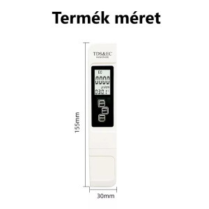 Digitális vízminőség mérő, 3 az 1-ben, TDS/EC/hőmérséklet, LCD kijelző, fehér