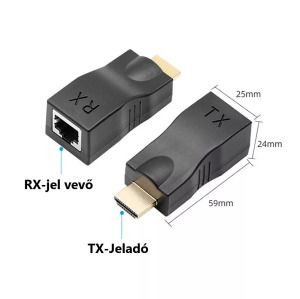 HDMI hosszabbító adapter, HDMI->RJ45->HDMI, HDMI/Cat6 Cat6e, 15m hatótáv