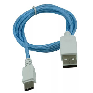 Adat- és töltőkábel, USB-C/USB, villogó LED fénnyel, 2A, 1 méter, kék