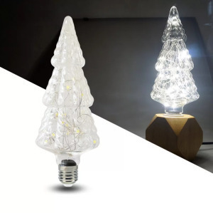 Karácsonyfa formájú színes LED üveg búra, E27, zöld-piros-kék-sárga ünnepi