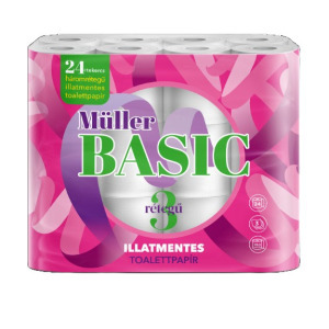 3 db Müller Basic 3 rétegű Wc papír XXL 24 tekercs