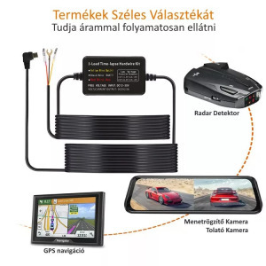 Autós kameratöltő, biztosíték táblába köthető, 3.2 méter, 5V/2.5A, Mini USB