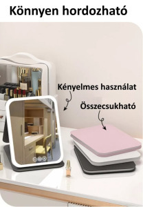 Érintős kozmetikai sminktükör, összecsukható, LED keret,akkumulátoros,fehér