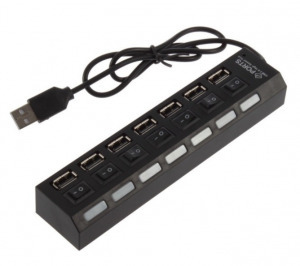 7 portos kapcsolható USB hub - fekete