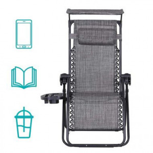 Zéró gravitáció szék napellenzővel és pohártartóval 2db, szürke