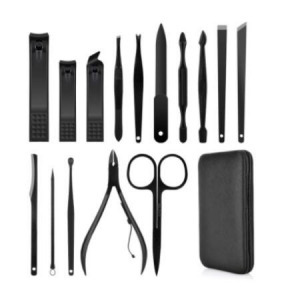 15 részes manikűr készlet- exkluzív fekete-piros bőrtokba